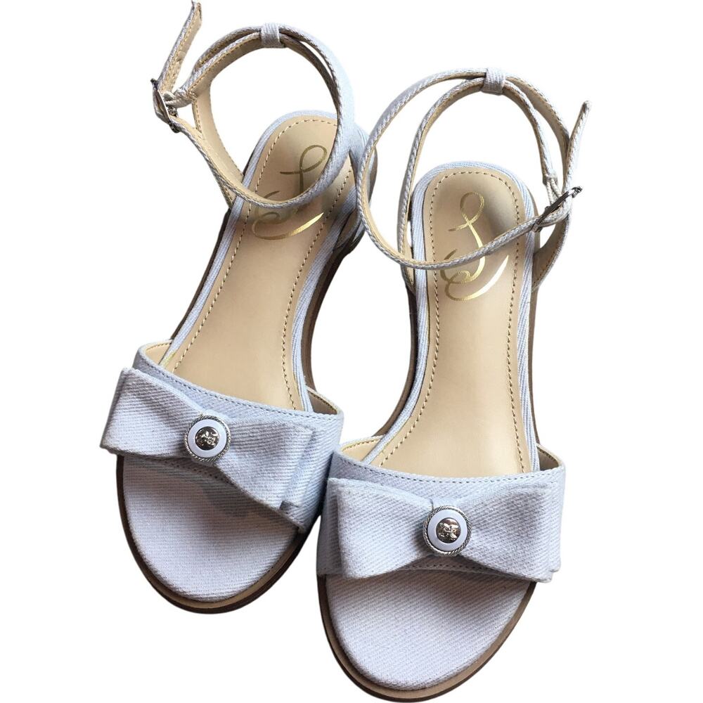 Sam Edelman light grey light blue sandals bow heeled girl size 13